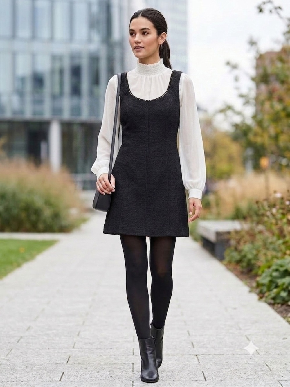 ANTONIO MELANI Black Sleeveless Tweed Mini Dress